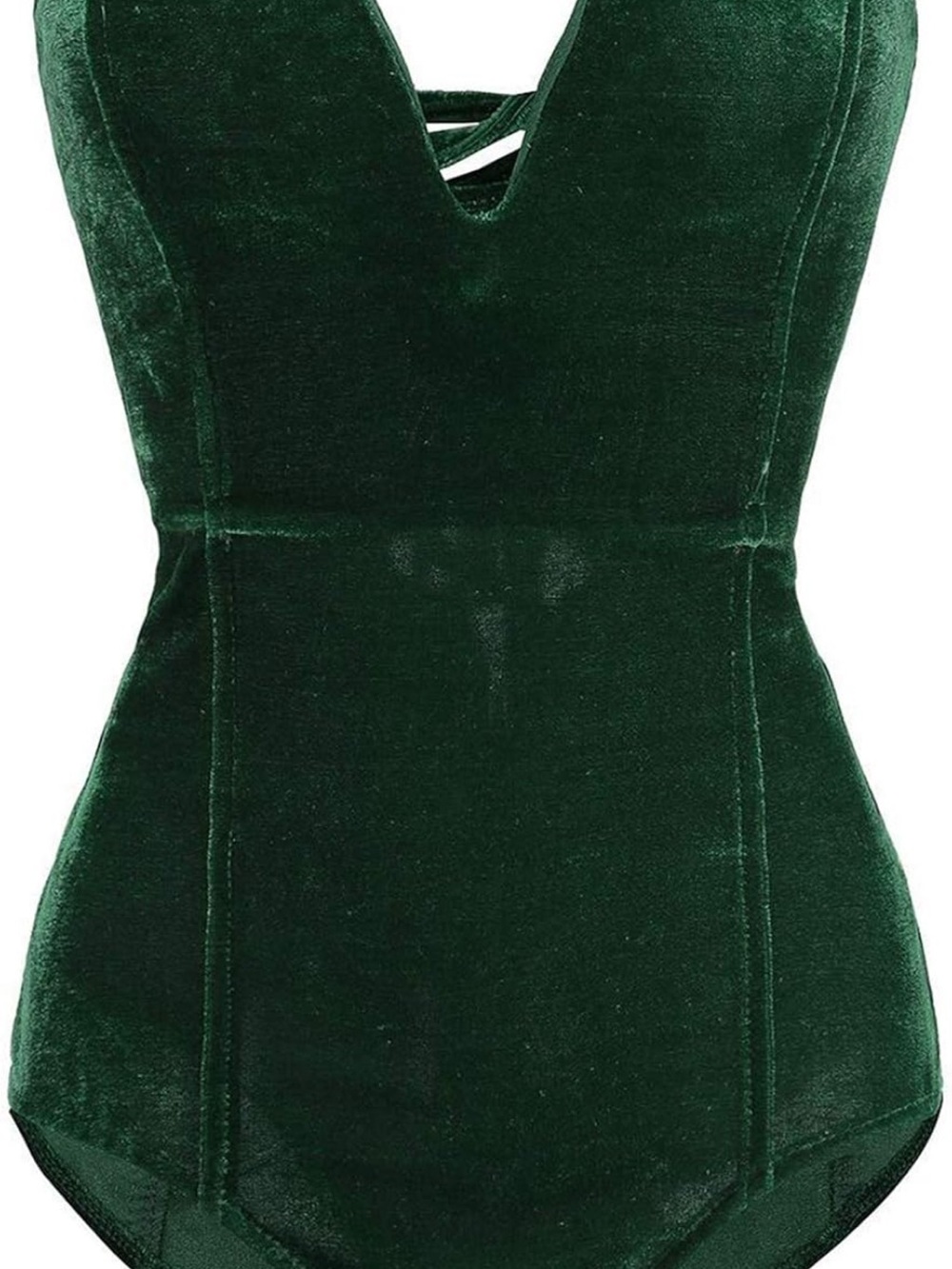 Strapless Velvet Bustier Bodysuit in Deep Green - Picture 2 of 5